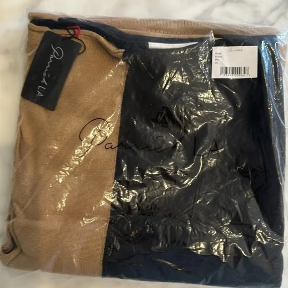 NWT ParrishLA Stevie Poncho Black Camel White - Picture 5 of 5